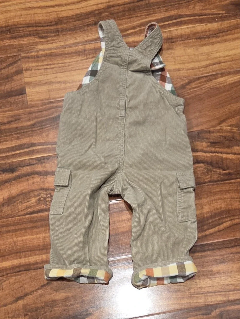 Gymboree EUC 18-24 Months Beige Corduroy Overalls and Plaid Flannel Shirt